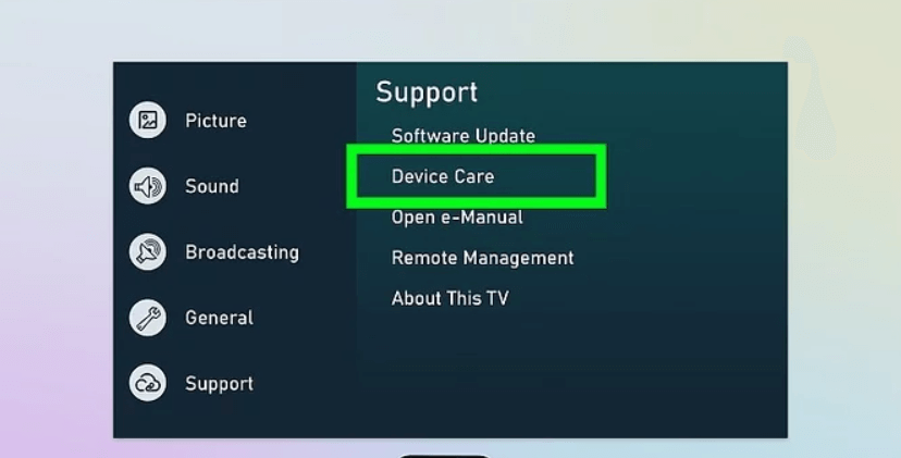select device care to restart samsung tv