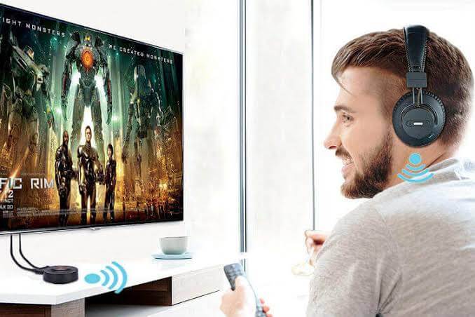 Bluetooth headphones connect to Tv via Bluetooth Transmitter