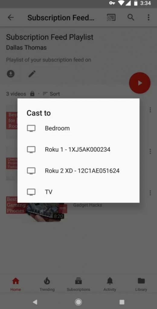 Choose your Chromecast device by clicking on the device name to setup Chromecast on Samsung TV
