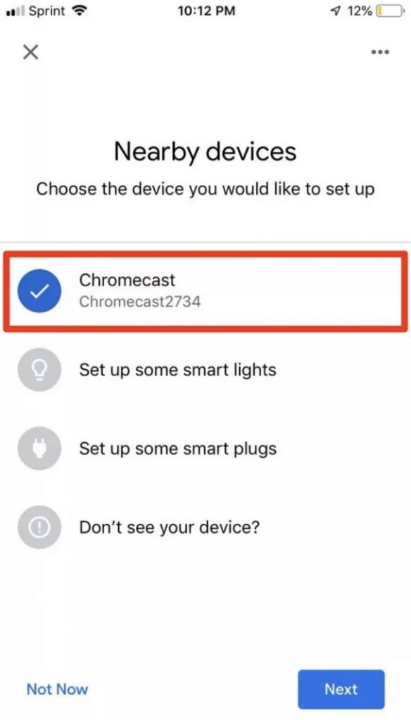 select your chromecast and click Next  to setup Chromecast on Samsung TV