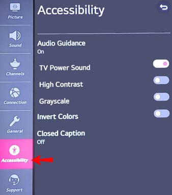Open All Settings Option to Turn Off Voice on LG TV?