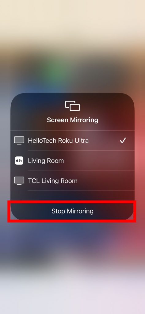 click the Stop Mirroring option
