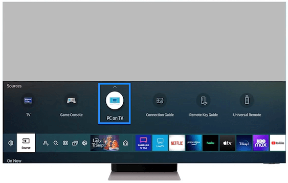 Click Source to connect computer to Samsung TV