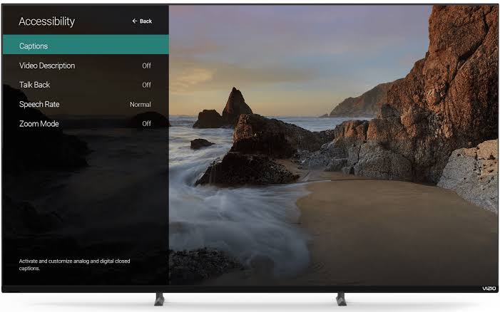 Choose Talk Back under Accessibility to turn off voice on Vizio TV