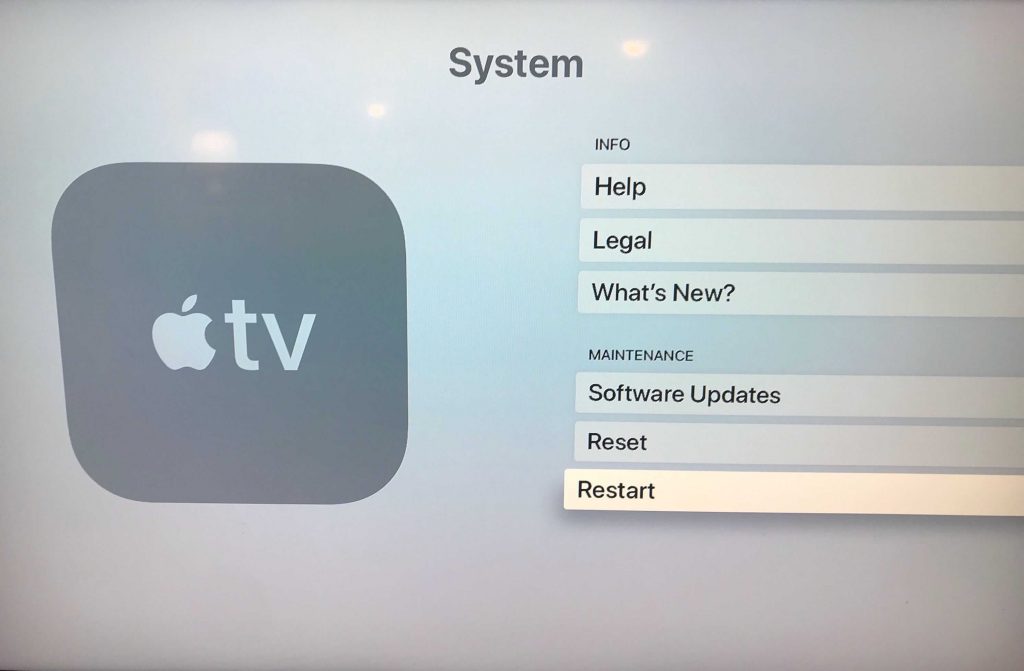 click restart to restart your apple tv 
