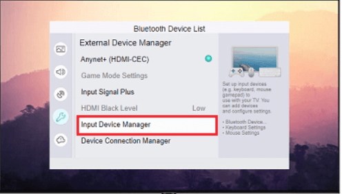 choose input device manager option from the screen 