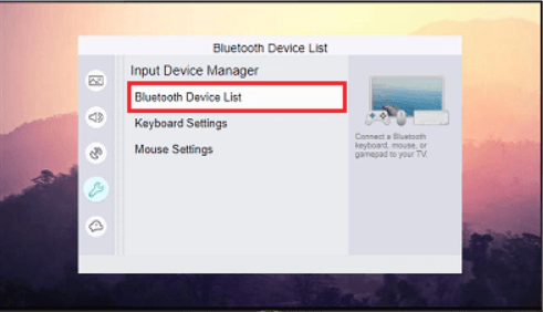 click bluetooth device list from the screen 