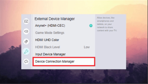 select device connection manager option to connect bluetooth devices on samsung tv 
