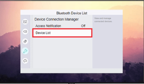 click device list option to disconnect bluetooth devices on samsung tv 