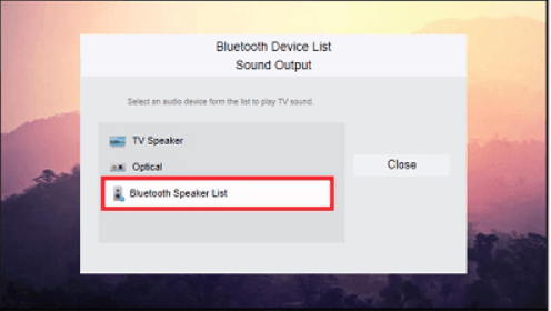 choose bluetooth speakers list to connect bluetooth devices on samsung tv 