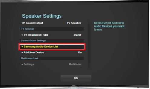 tap samsung audio device list option from the screen 