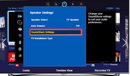 tap sound share settings to connect bluetooth devices on samsung tv 