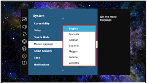 select the language from the list 