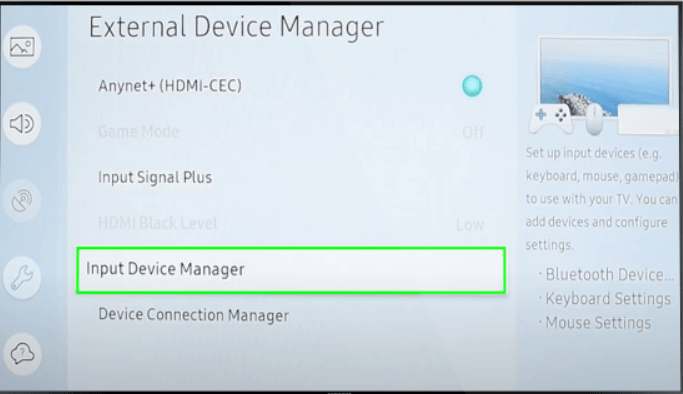 click input device manager from the screen 