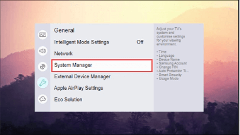 choose system manager to change language on samsung TV 