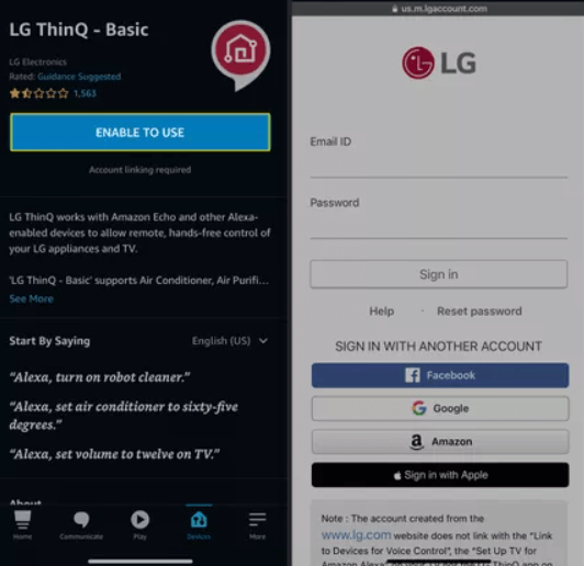 tap enable to use to connect alexa to lg smart tv 