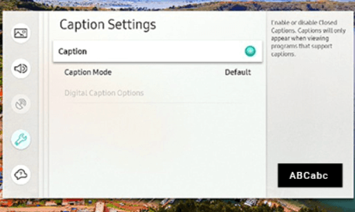 tap caption settings to turn off subtitles on samsung tv