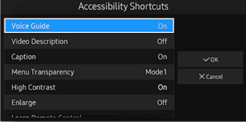 tap accessibility shortcuts to turn off subtitles on samsung tv