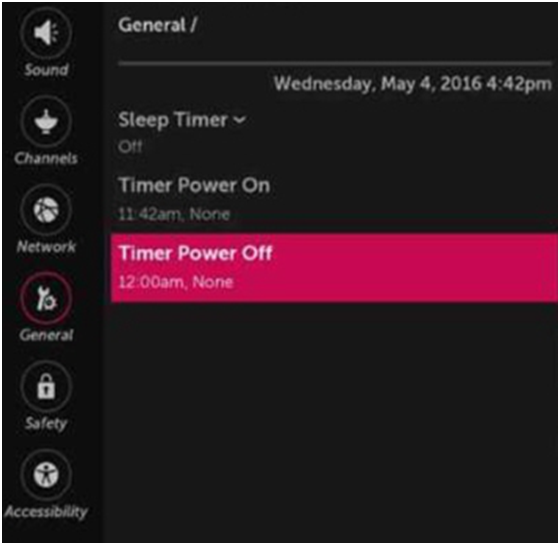 Inactivate the Power Off Timer Option in your LG TV