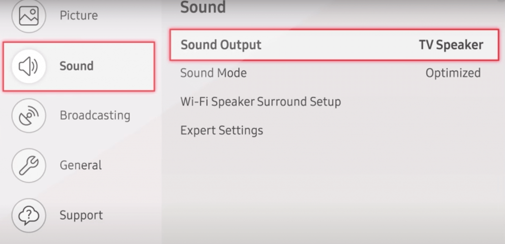 choose sound output option 