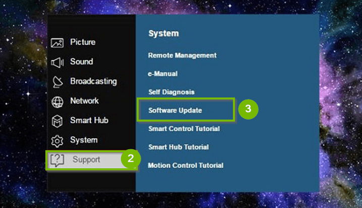 tap software update to update samsung tv 