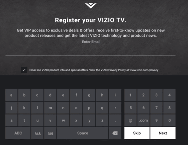 enter your email to register your tv 