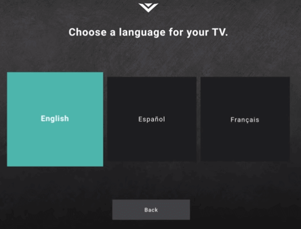 choose the language to setup your vizio tv 