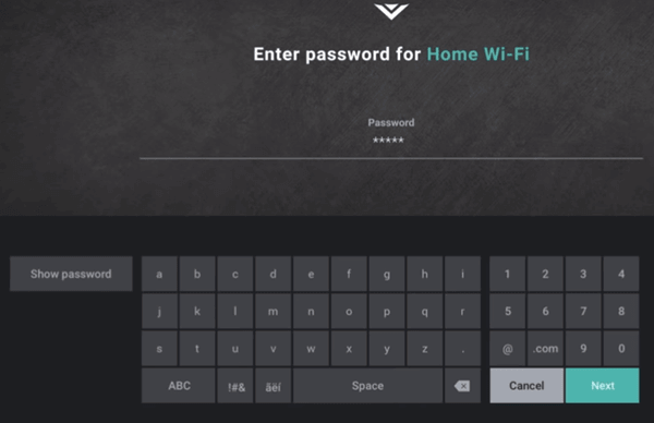 enter the wifi password to setup your vizio tv 