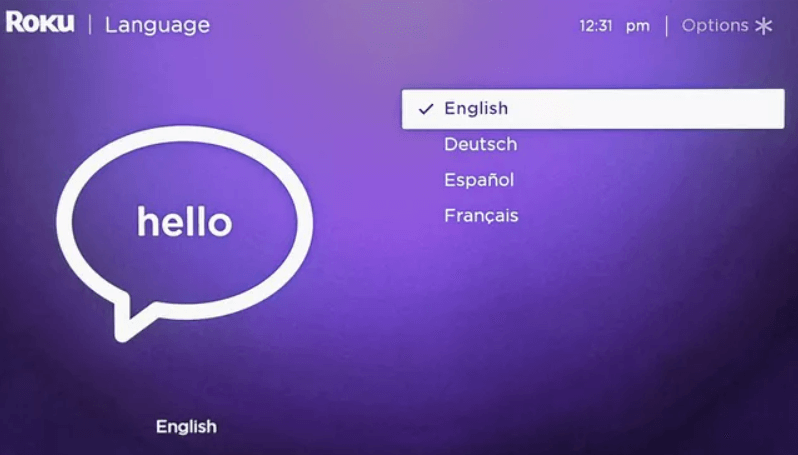 choose the language to set up roku on vizio tv 