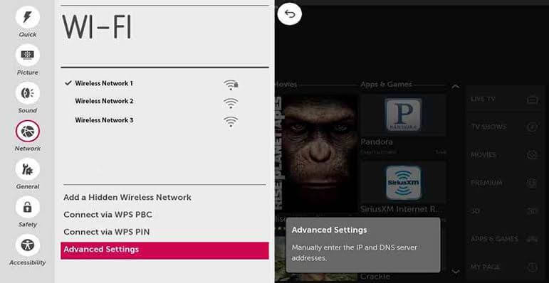 Select your Wi-Fi Network for Reconnection to fix error code 106 in LG TV