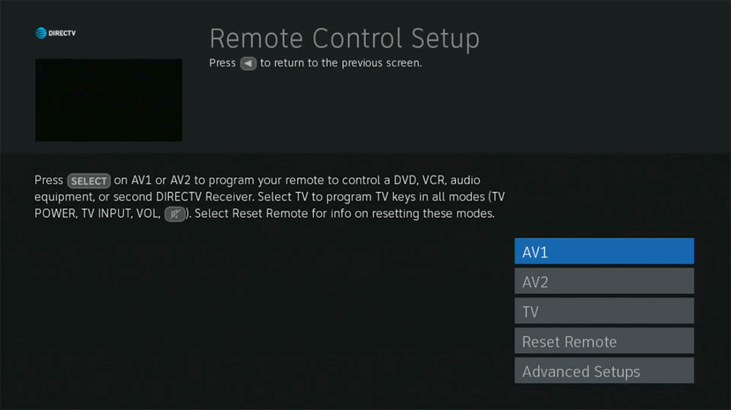 choose reset remote to reset directv remote 