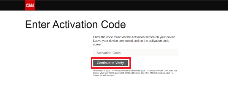 Enter the activation code and verify to watch CNN on Samsung TV.
