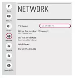 Select Network to change LG TV name