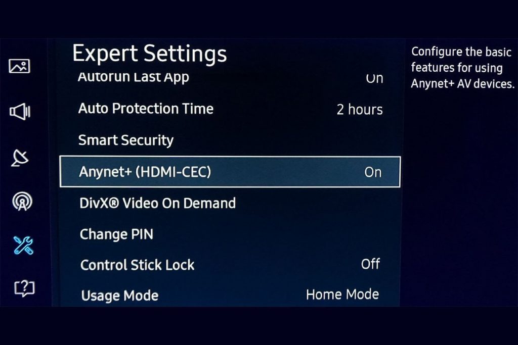 Click Anynet+(HDMI-CEC) to enable Dolby Atmos on Samsung TV