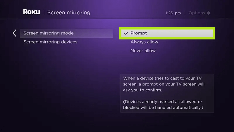 How to Cast Oculus Quest 2 to Roku TV- Screen mirroring option on Roku TV.
