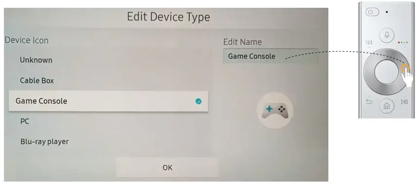Change Source name using remote controller to change input on Samsung TV