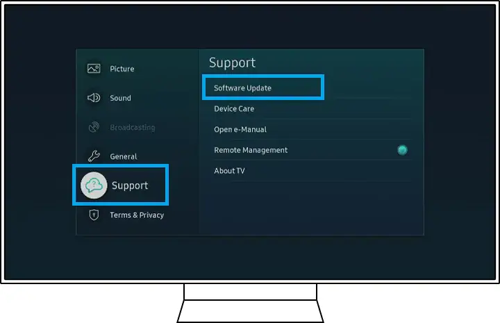 Select Support on Settings