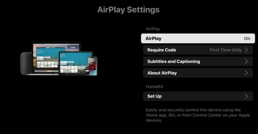 Turn on AirPlay to cast VLC on LG Smart TV