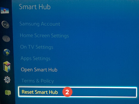 Choose reset Smart Hub to change Samsung TV region