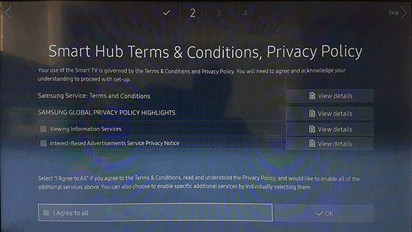 Agree to Terms & Conditions to change region on Samsung TV