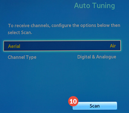 Choose Aerial Air in Auto Tuning menu