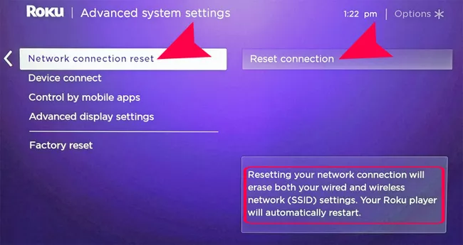 Network Connection Reset button