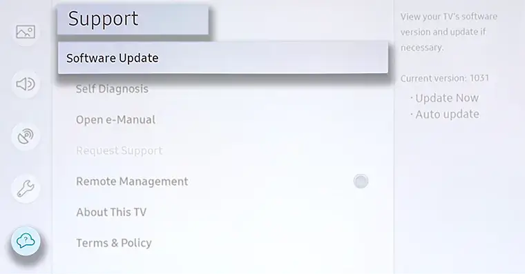 Navigate to Support and click Software Update