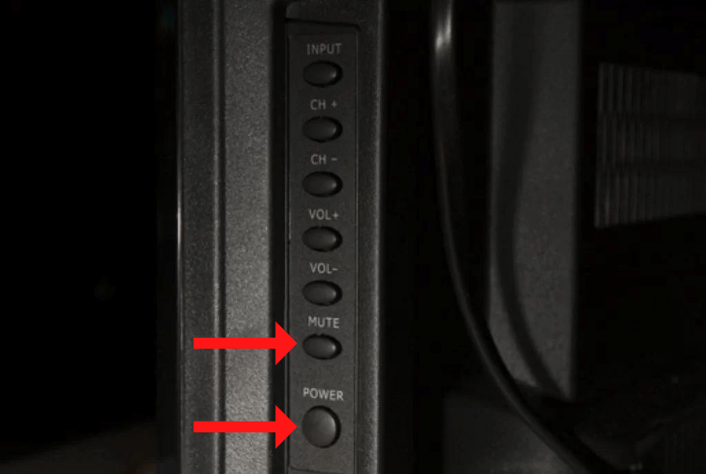 Press Mute and Power buttons on Roku TV