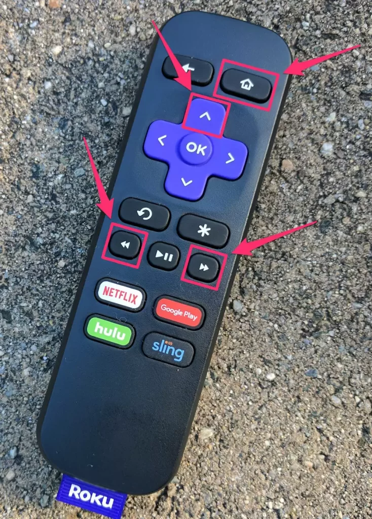 Press the following keys on Roku remote