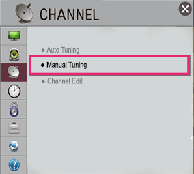 Select Manual Tuning to scan channels on LG TV
