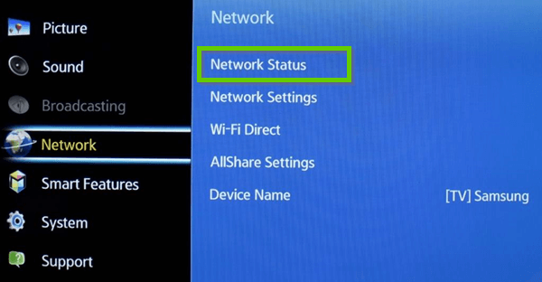 Navigate to Network and select Network Status