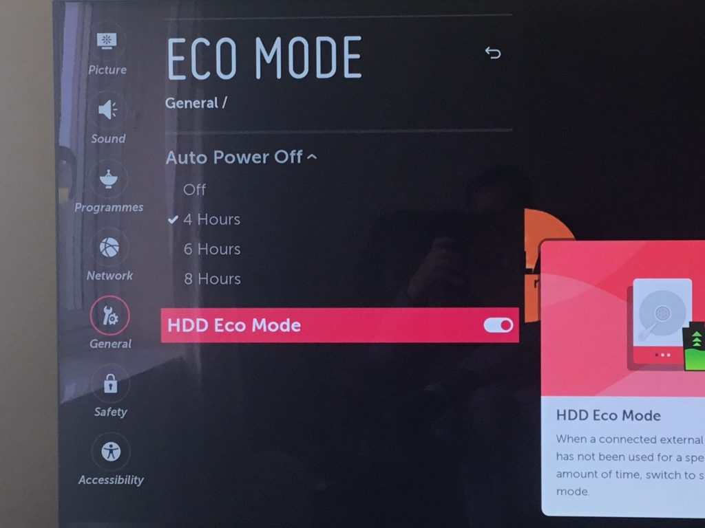 Eco Mode options on LG TV