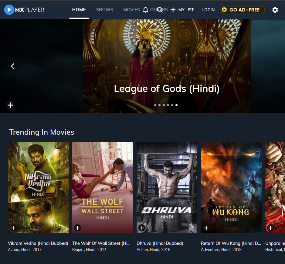 MX Player home page
