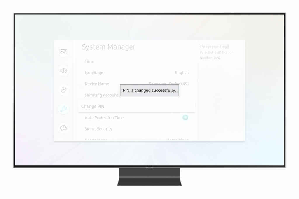 PIN changed successfully appears on Samsung TV